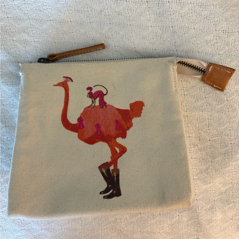 Canvas Pouch with Ostrich and Monkey Print